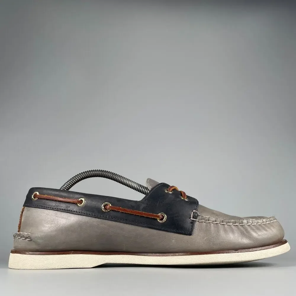 Sperry Top Sider Gold Cup Men's 11 Gray Leather 2 Eye Moc Toe Boat Shoes Casual